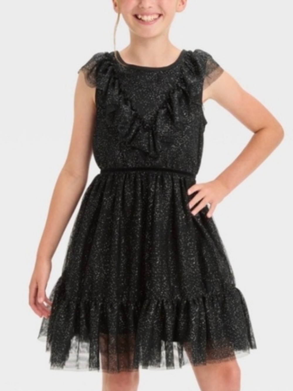 Cat & Jack Black Glitter Ruffle Tulle Dress Party Wedding Zara target 4t 5t girl